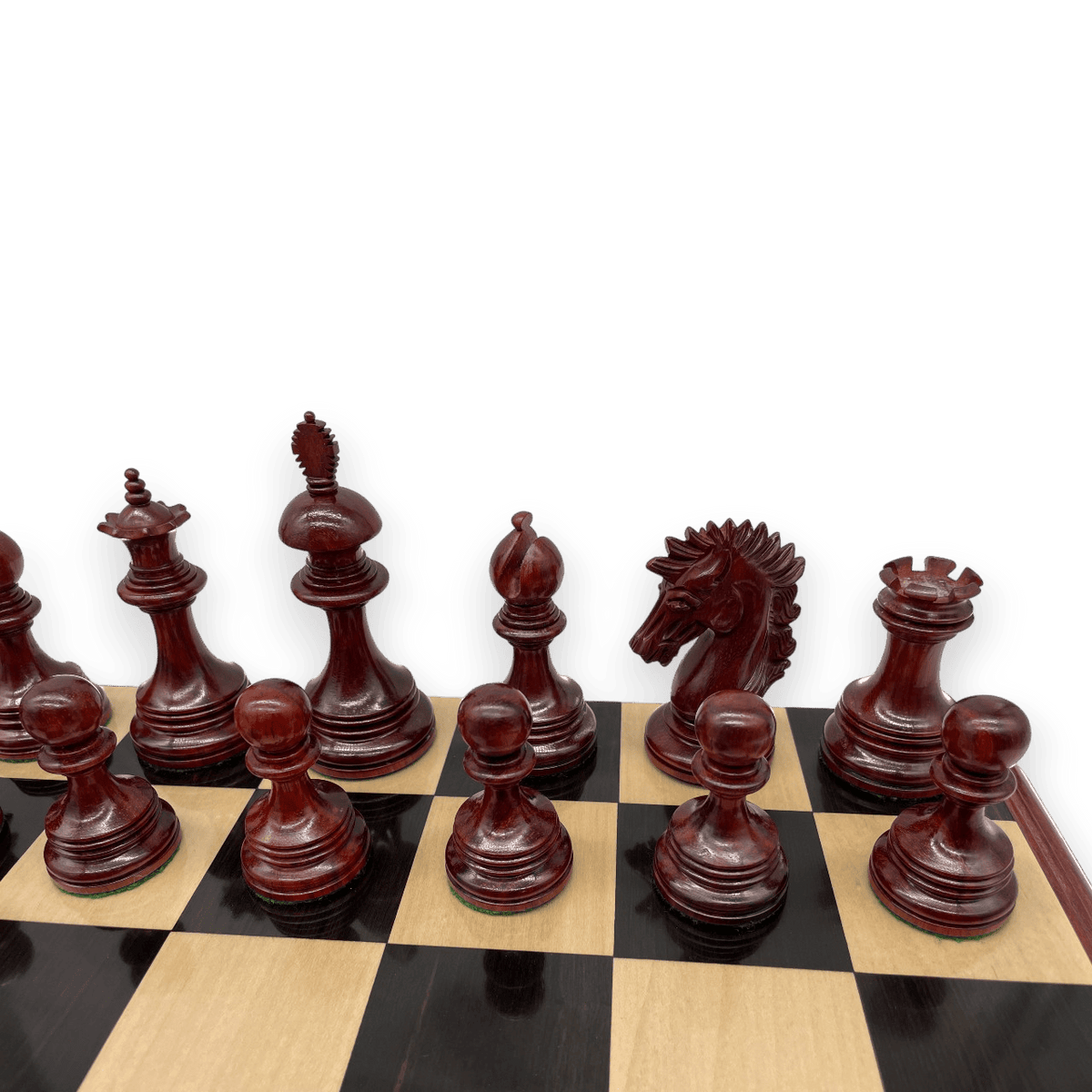 Rex Noir Premium Luxury 4.5" 114mm Padauk / Boxwood Chess Pieces dark