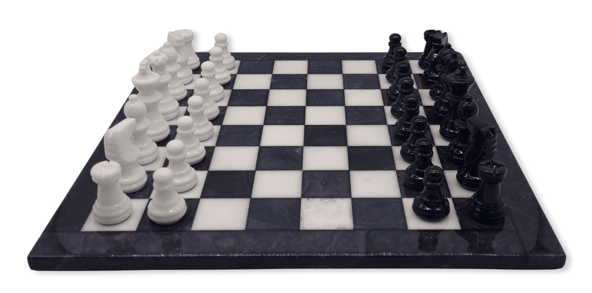 Midnight Pearl Classic Alabaster Chess Set - side view