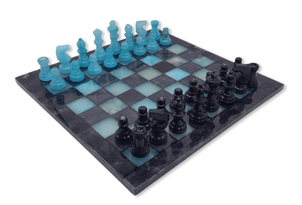 Midnight Tide Classic Alabaster Chess Set - diagonal