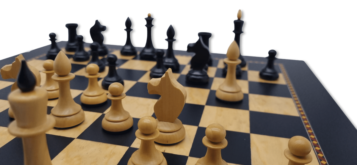 Mini Queen's Gambit Set - mid game, close-up