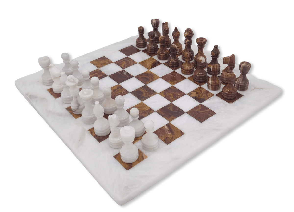 Red Onyx & White Marble Chess Set