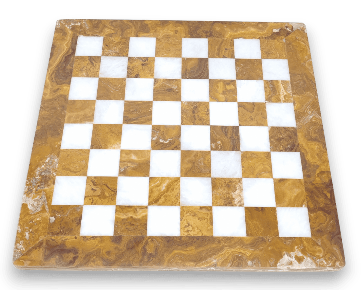 Red Onyx and White Marble Chess Board