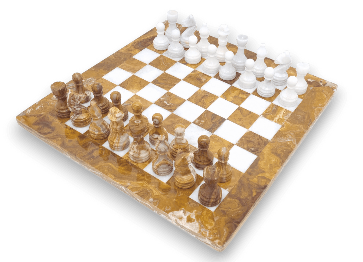 Red Onyx and White Marble Chess Set - diagonal