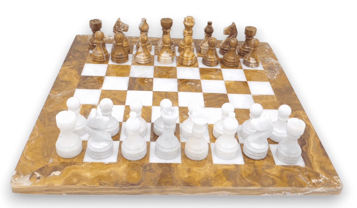 Red Onyx and White Marble Chess Set