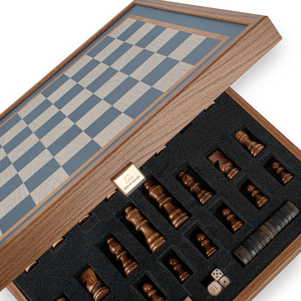 3-in-1 Blue Breeze Game Collection – Chess, Backgammon & Checkers - open