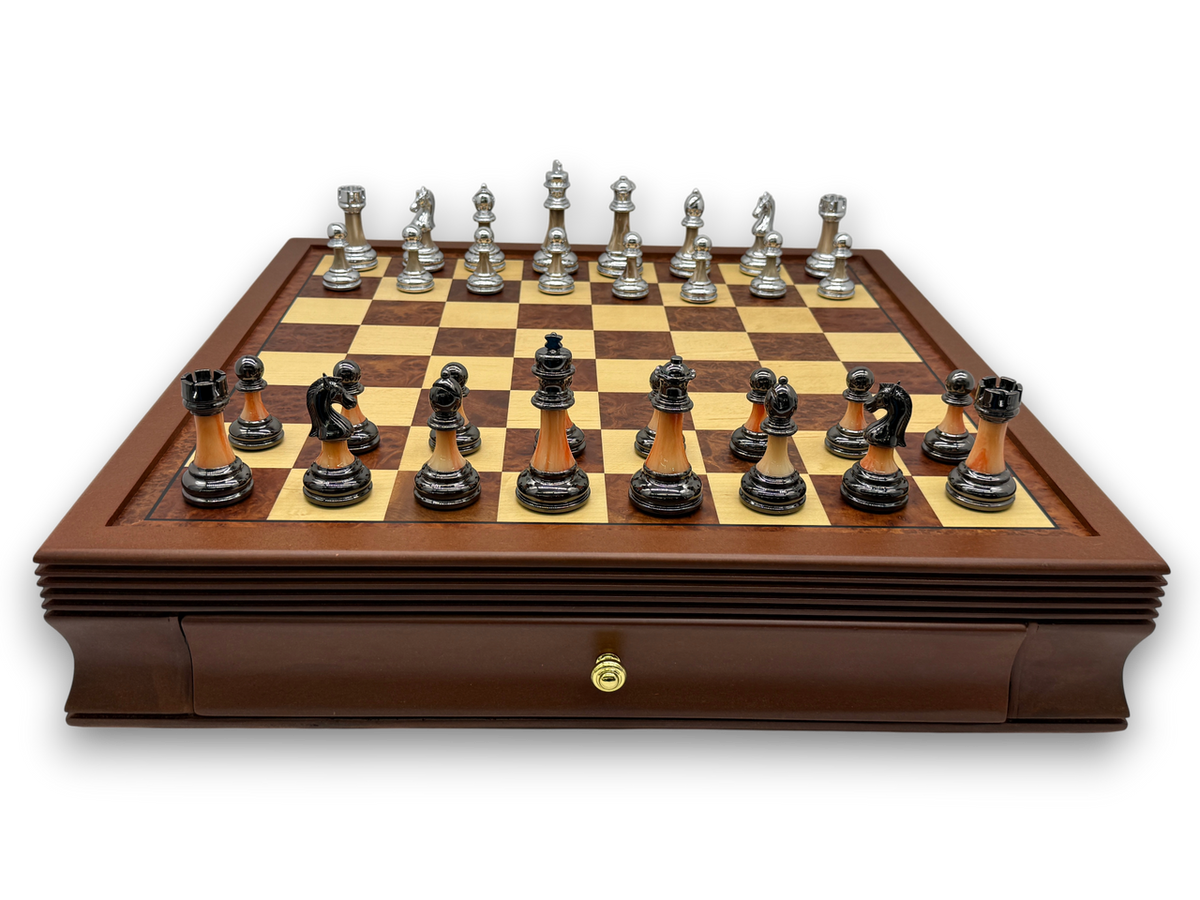 Metal and Marble Look Chess Pieces - Silver and Bronze