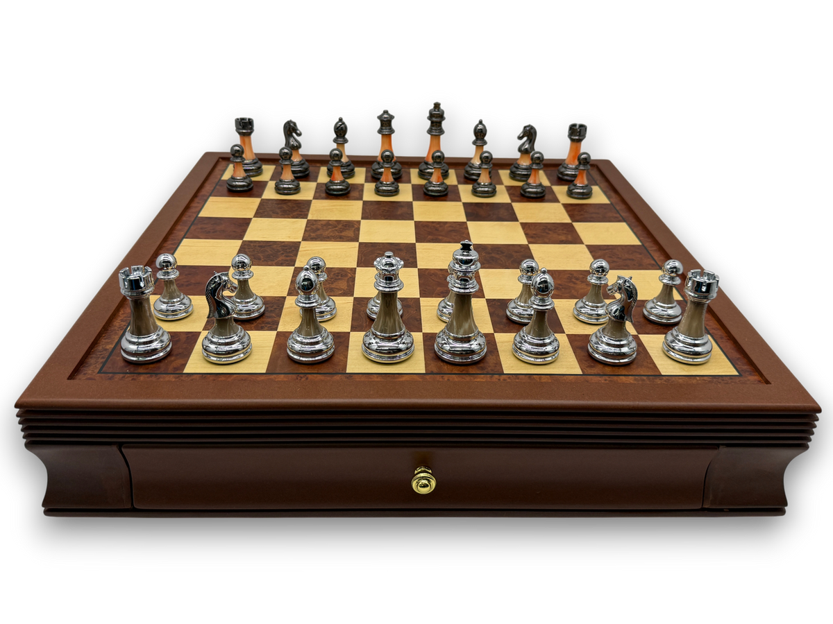Metal and Marble Look Chess Pieces - Silver and Bronze