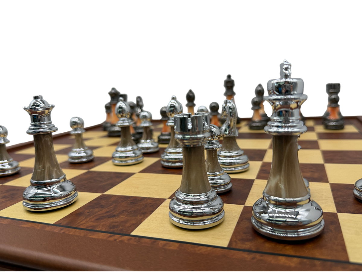 Metal and Marble Look Chess Pieces - Silver and Bronze