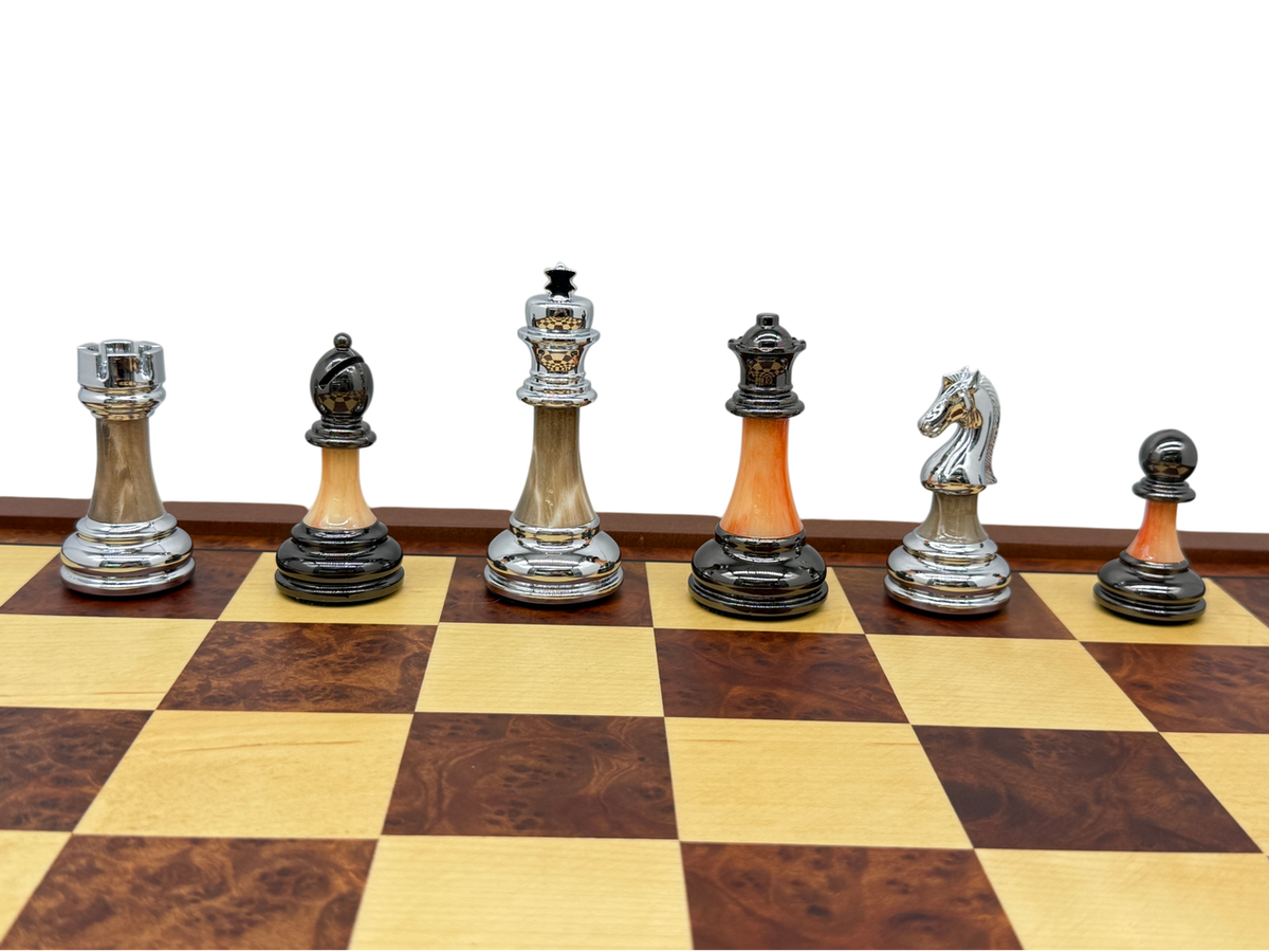 Metal and Marble Look Chess Pieces - Silver and Bronze