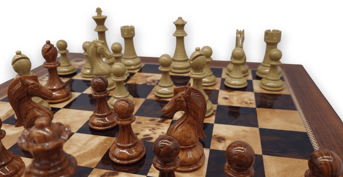 Spruce-Tek Resin Chess Pieces with Dal Rossi Walnut Finish Chess Board