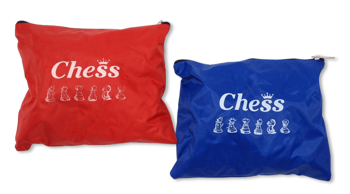 Zip Up Chess Pieces Bag – Red and Blue with pieces