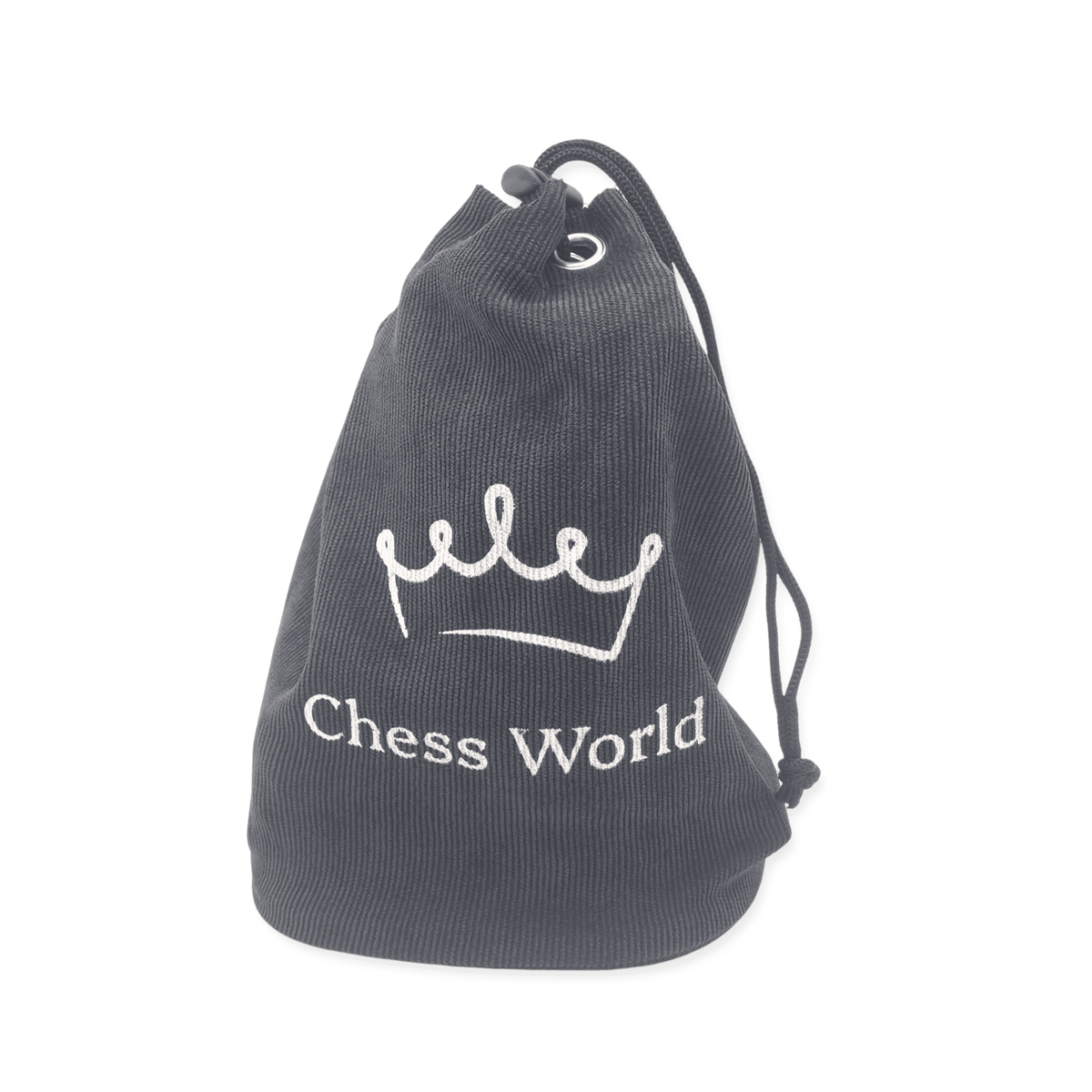 Black Drawstring Chess Pieces Bag closed with pieces