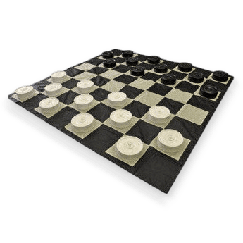 Giant Chess 22cm Giant Checkers Pieces (CC220) shown on throw out mat board