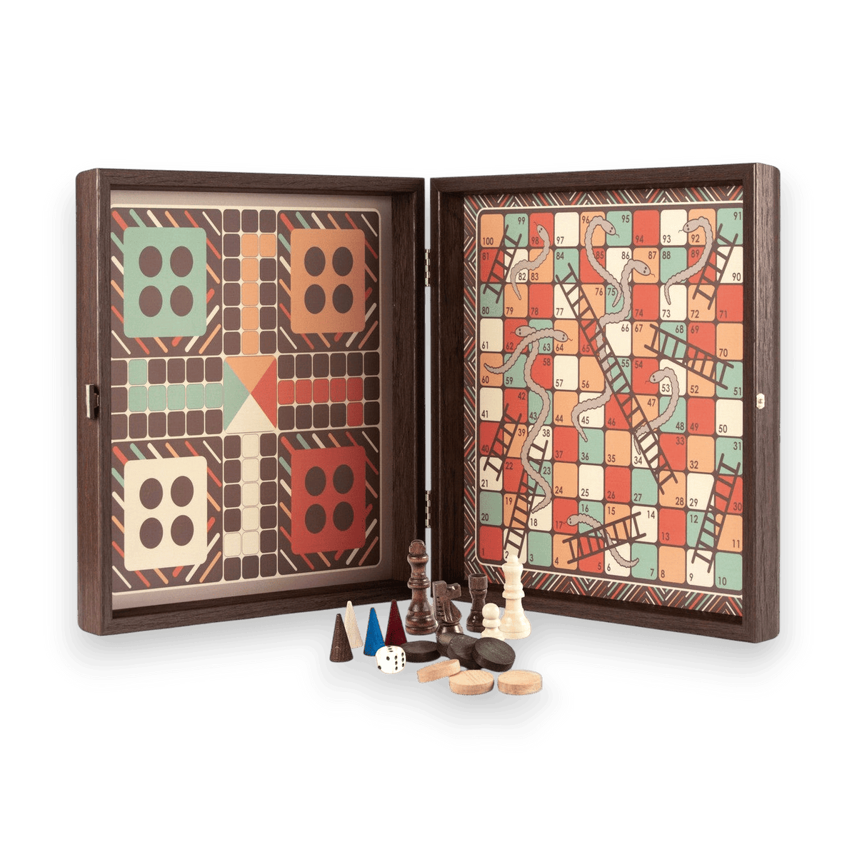 Manopoulos 34cm VINTAGE STYLE 4in1 Combo Chess / Backgammon / Ludo / Snakes
