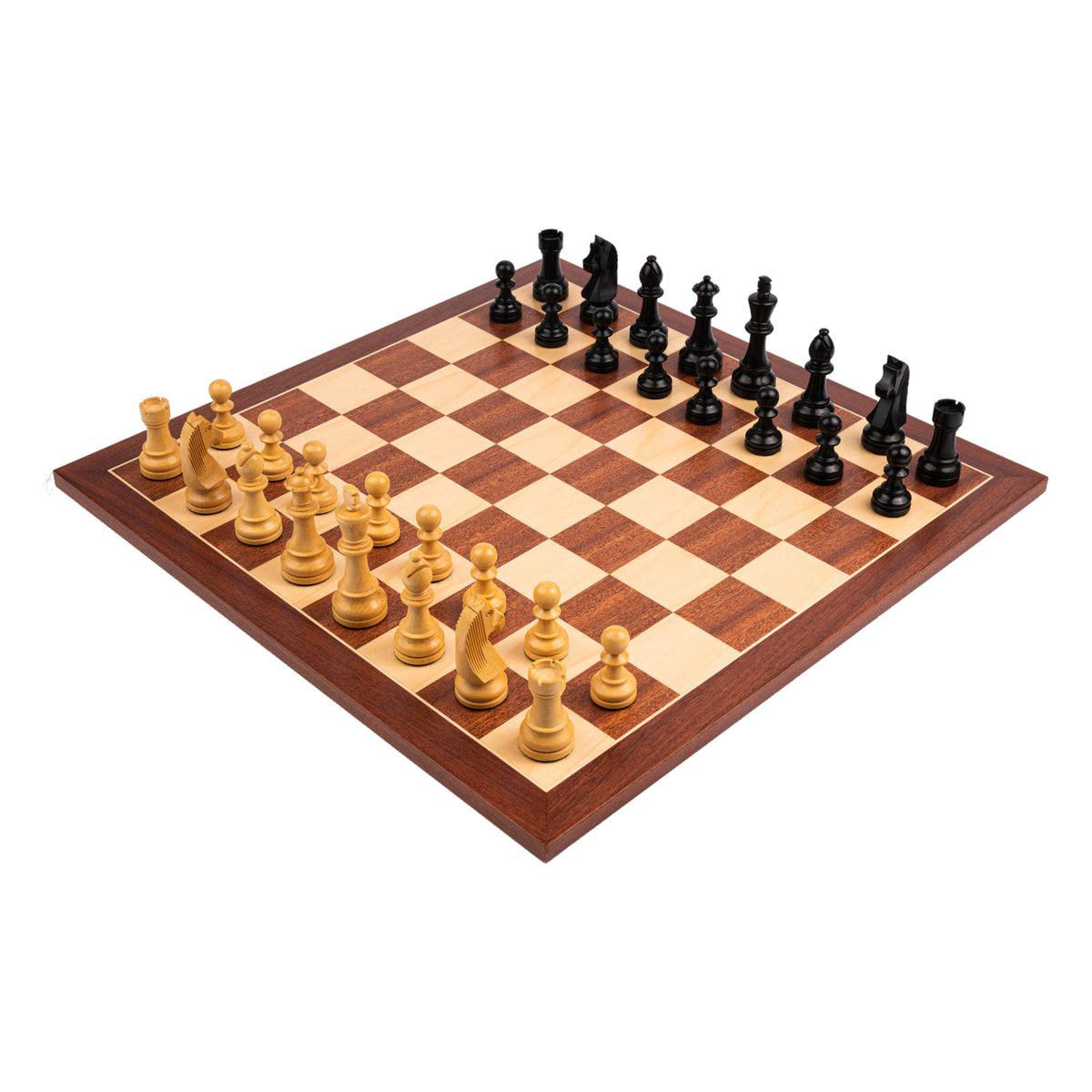 Mahogany Chessboard with chess pieces