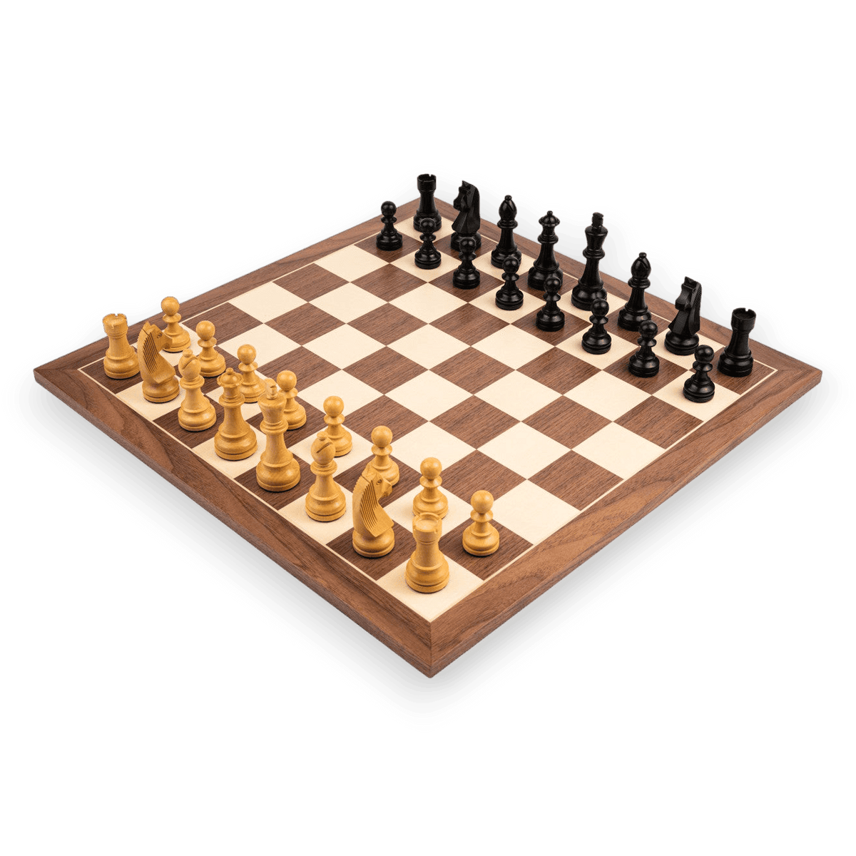 Walnut Chessboard with chess pieces