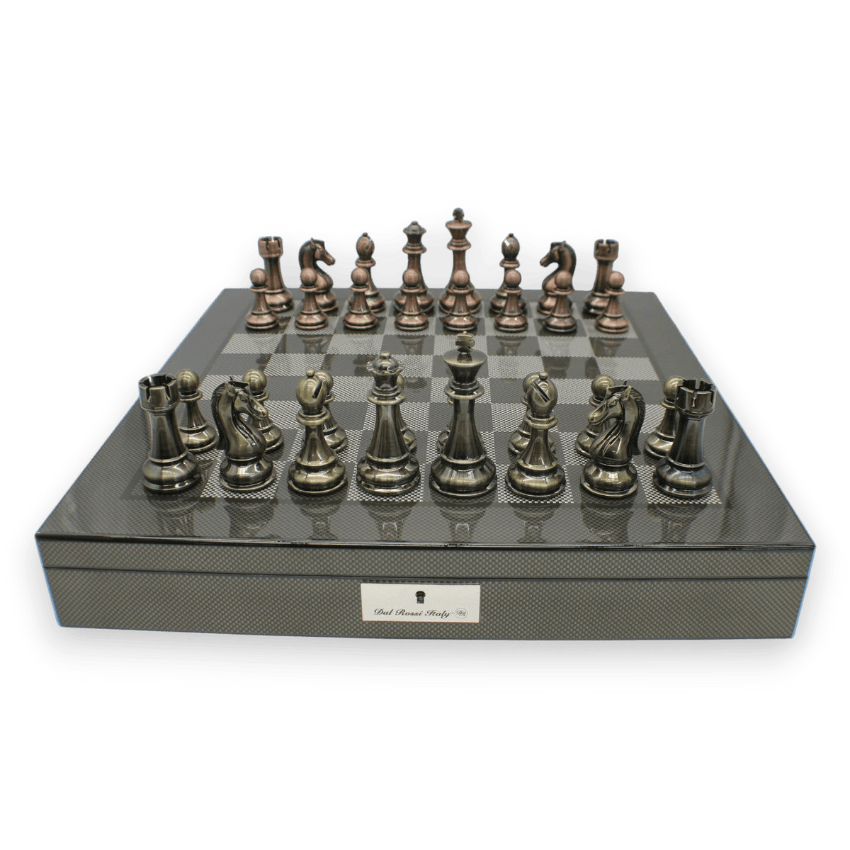 Dal Rossi Carbon Fibre Finish Chess Board & 105mm Bronze/Copper Colour Chess Pieces (L2266 & L3223) board2