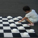 Giant Chess 11cm Garden Checkers Pieces (pieces only) (CC110) shown on board