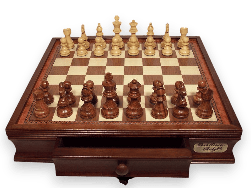 Dal Rossi 40cm Wooden Chess Board with Storage Drawers (Board Only) (L2244DR) board shown with pieces (not included)
